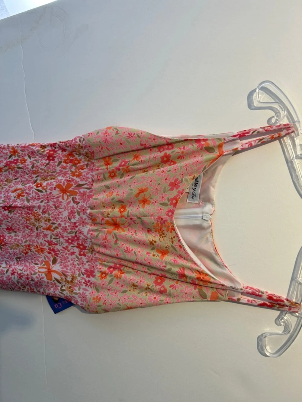 Malley & Co. Pink Floral Midi Dress with Orange Accents. Multi print NWT Size 14